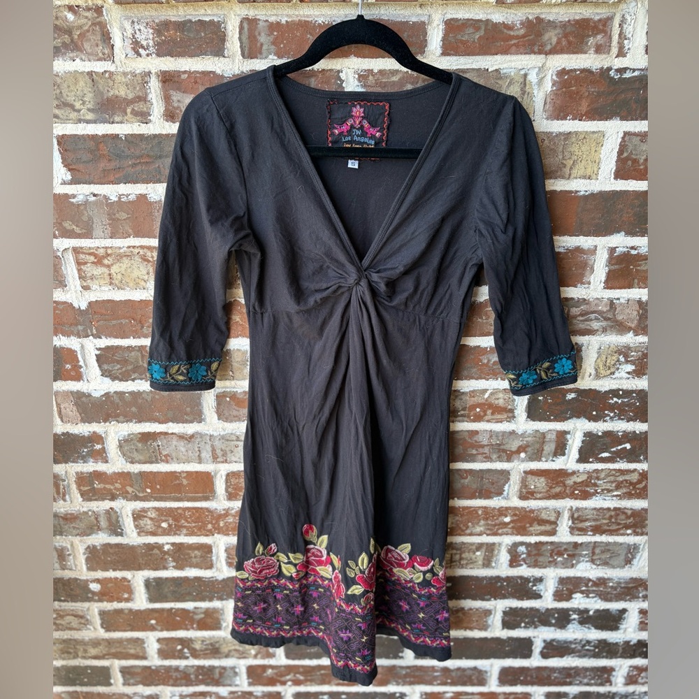 Johnny Was JWLA Embroidered Boho 3/Twisted Black Dress Size Small